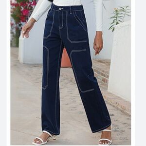 Dokotoo Navy Pants with White Stitching size 8 wide leg